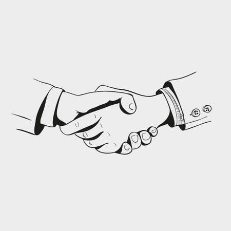 black and white skethed icon, hand drawn handshakeのイラスト素材