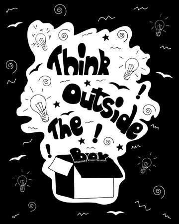 Think outside the box calligraphy. black and white inspirational motivational poster  Trendy Vector illustrationのイラスト素材