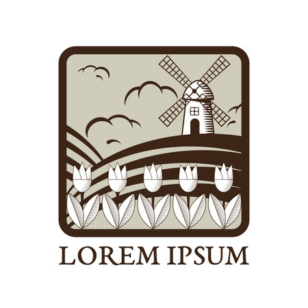 symbols of Netherlands, Amsterdam  tulips and mill in graphic style.のイラスト素材