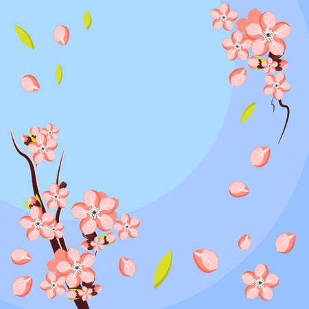Almond or apricot branch in blossom. Template for greeting card and invitation. Vector illustrationのイラスト素材