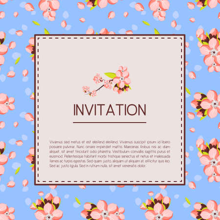 Beautiful invitation or greeting card template with pink almond flowersのイラスト素材