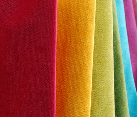 Bright collection of colorful velour textile samples. Fabric texture backgroundの写真素材