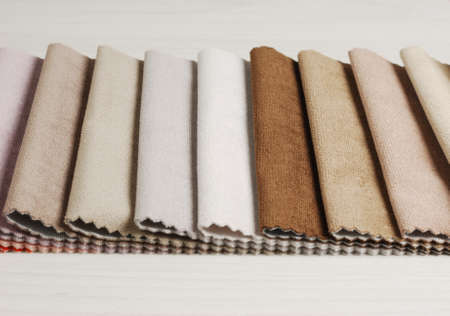 Bright collection of colorful velour textile samples. Fabric texture backgroundの写真素材