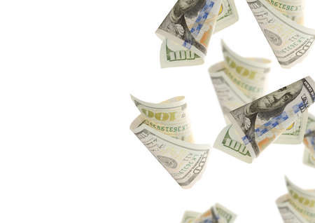 Flying bonds Of One Hundred Dollar Bills. Abstract money backgroundの写真素材