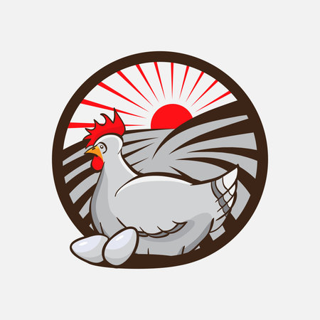 Chicken farm with round emblemのイラスト素材