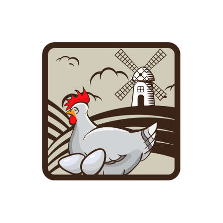 Chicken farm with round emblemのイラスト素材