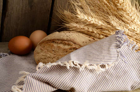 buckwheat bread on a wooden table. Vintage Country Still Lifeの写真素材