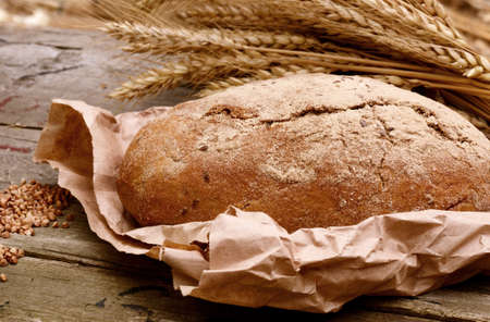 buckwheat bread on a wooden table. Vintage Country Still Lifeの写真素材