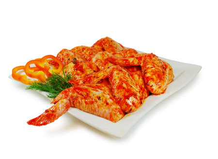 Raw meat. Pork escalope slices with sause  in a Dish Isolated Against White Backgroundの写真素材