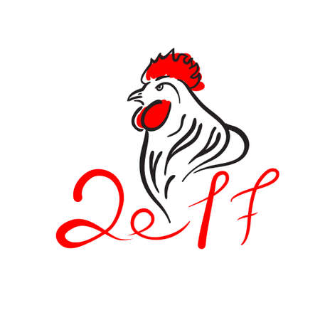 Symbol of 2017 new year by chinese calendar. Hand drawn rooster. Sketch illustration.のイラスト素材