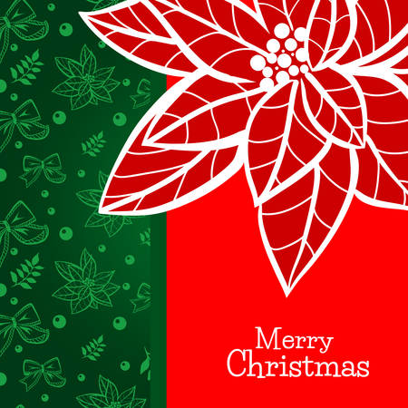 Christmas and new year greeting card template with hand drawn Poinsettia flower on a white backgroundのイラスト素材