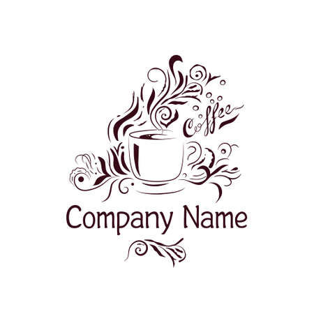 Hand Drawn Coffee Cup with Floral Design. Sketch template for menu, wall art or brand advertising identityのイラスト素材