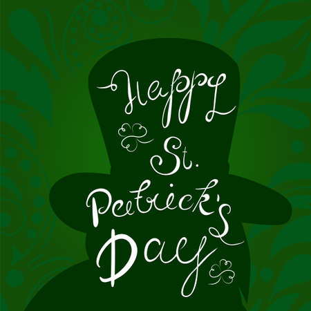 Happy St. Patricks Day lettering with Leprechaun Character and clover shamrock. Traditional Irish hollyday template design.のイラスト素材