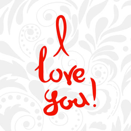 I Love you lettering. Red handwritten words on a white backgroundのイラスト素材