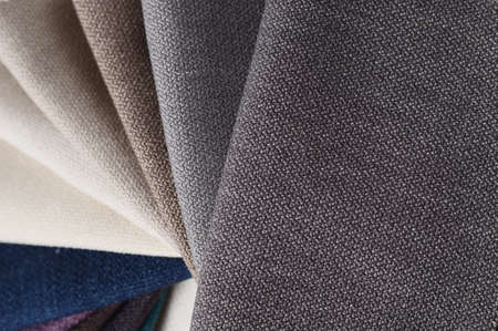Bright collection of gunny textile samples. Fabric texture background.の写真素材