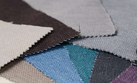 Bright collection of gunny textile samples. Fabric texture background.の写真素材