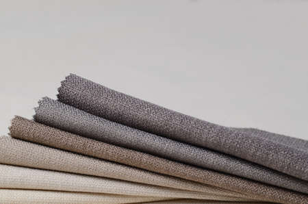 Bright collection of gunny textile samples. Fabric texture background.の写真素材