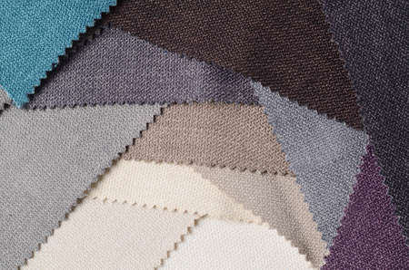 Bright collection of gunny textile samples. Fabric texture background.の写真素材