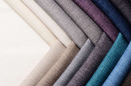 Bright collection of gunny textile samples. Multicolor Fabric texture background.の写真素材