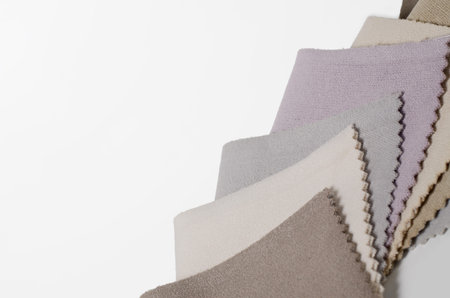 Bright collection of velour textile samples. Multicolor Fabric texture background.