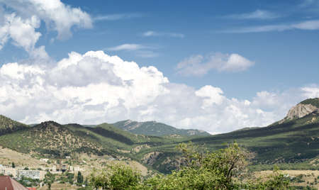 Beautiful sky above mountain landscape of crimea valley. St George mountain.の写真素材