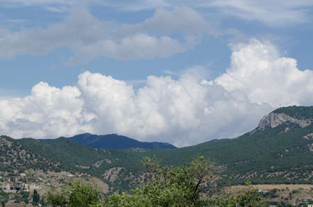 Beautiful sky above mountain landscape of crimea valley. St George mountainの写真素材