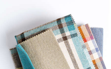 Bright collection of colorful gunny textile samples. Fabric texture backgroundの写真素材