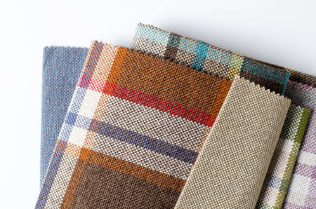 Bright collection of colorful gunny textile samples. Fabric texture backgroundの写真素材