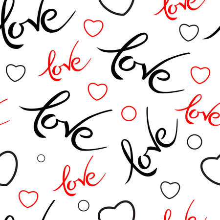 Seamles pattern with Valentines day love lettering. Hand drawn word. Typography invitation.のイラスト素材