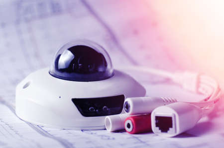 Cctv camera security system. Video securityt on a table. Good for security service engineering company site or advertisingの写真素材