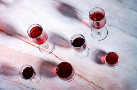 Wine card. Goblets with red and white whine.の写真素材