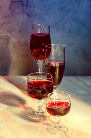 Wine card. Two goblets with red whine.の写真素材