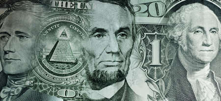 Collage of Dollar bills elements. Financial business background.の写真素材