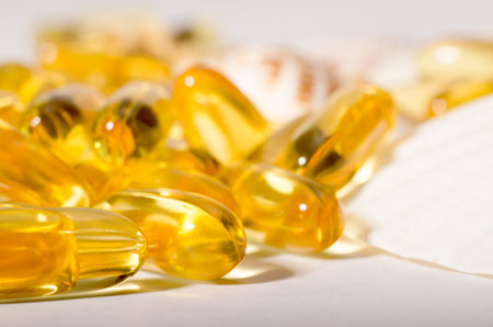 Omega 3 capsules. Supplement food capsules with oil of nordic fish oil. Vitamins and tablets against...