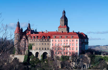 WALBRZYCH, POLAND - 30.11.2019: View of Amazing Ksiaz Castle in Walbrzych Lower Silesia, Down Silesia in Poland. Old Medieval castle in Forest.のeditorial素材