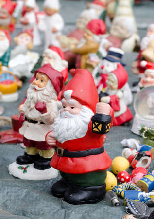 Wroclaw, Poland - 01.12.2019: different Santa Clauses figures on the Flea Market, swap meet in Wroclaw, Poland.のeditorial素材