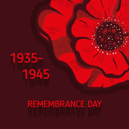 Remembrance poppy and lest we forget the concept banner. Vector illustration with hand-drawn red poppy to Anzac day and May 8th also known as Armistice day.のイラスト素材