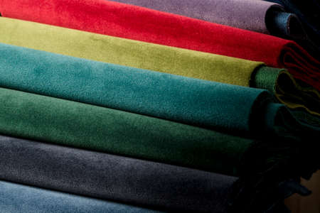 Bright collection of colorful velor textile samples. Fabric texture backgroundの写真素材