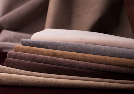 Light Set Sail Champagne and chocolate colors velor textile samples. Fabric texture backgroundの写真素材