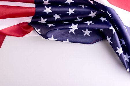 American Flag on the gray background with empty space for text. Border for Independence day or...
