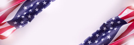 American Flag on the grey background with copy space . Border for Independence day or Veterans day.