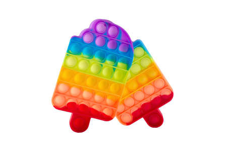 Picture of two antistress fidget toys in the form icecream isolated on white. Pop it popular game.の写真素材