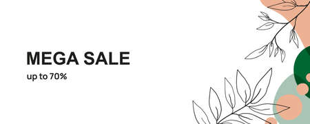 Autumnal seasonal Sale banner in minimalist style decorated with graphic leaves and twigs.のイラスト素材