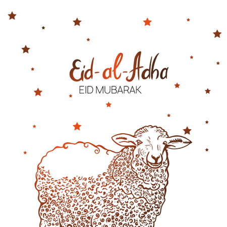 Hand Drawn Sketch of Sheep sacrifice animal to Festive banners of Eid-al-Fitr. Vector illustration to holidays.のイラスト素材