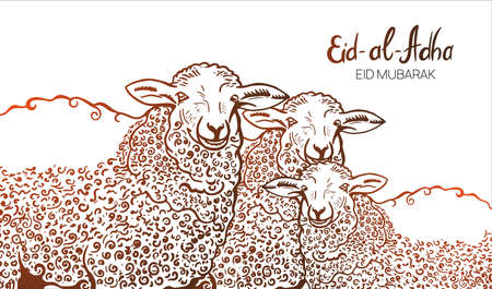 Hand Drawn Sketch of Sheep sacrifice animal to Festive banners of Eid-al-Fitr. Vector illustration to holidays.のイラスト素材