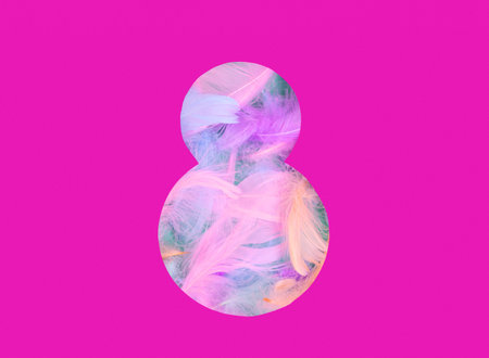 Paper cut Eight number of bright pink paper against the turquoise background were fulfilled gentle...