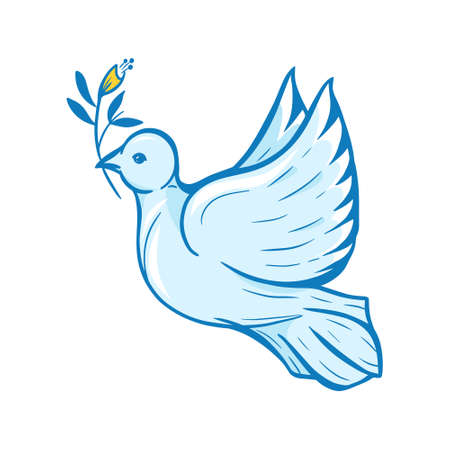 White Pigeon holding a small twig.のイラスト素材