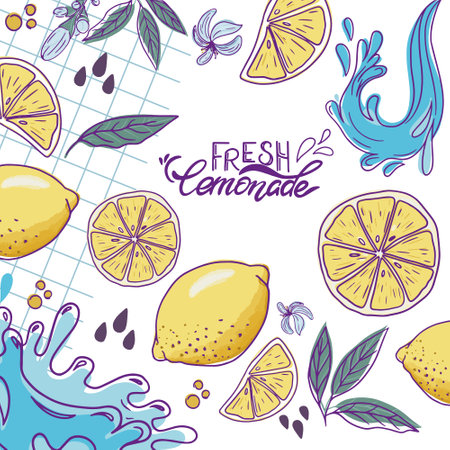 Fresh Lemonade ingredients and Water Splashes.のイラスト素材
