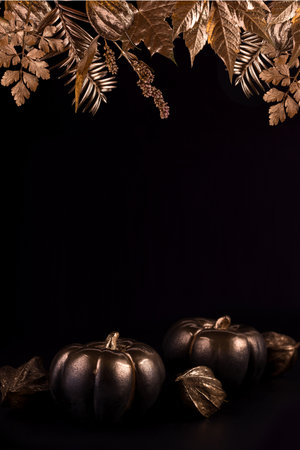 Gold and black luxury pumpkin. Banner good for Thanksgiving and Halloween.の写真素材