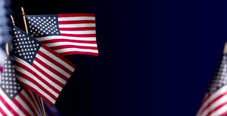 American Flag on the navi blue background with copy space . Border for Independence day or Veterans day.の写真素材